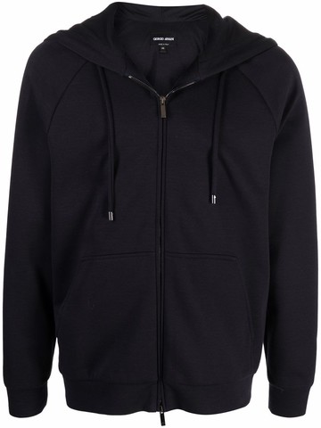 Giorgio Armani - Blouson embossed-logo zip-up hoodie - men - Polyamide/Viscose/Cotton/Viscose - 54 - Blue