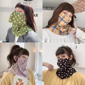 防曬面頸罩波點臉面女遮陽透氣護頸一體掛耳遮圍脖罩夏季防紫外線