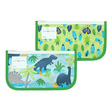 green sprouts 小綠芽 可重複使用食物袋 零食袋或小物收納袋 兩件組  不適用  恐龍 藍色 + 叢林 綠色  1組