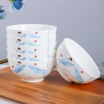 10只骨瓷吃飯碗創意面碗中式拉面碗家用大湯碗餐具套裝輕奢碗碟