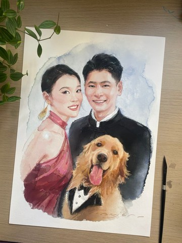 恬紙電繪水彩感婚紗照結婚照肖像客製