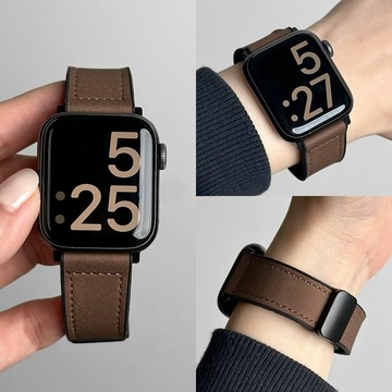 圓尾真皮錶帶 磁吸扣 適用 Apple Watch S11 10 9 8 7 6 SE3 蘋果手錶帶 42mm 49mm