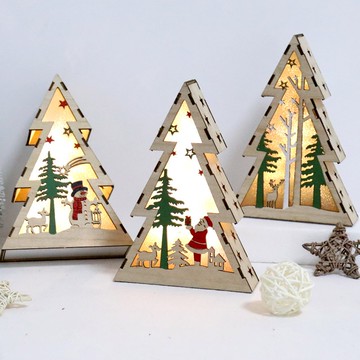 圣誕樹擺件桌面裝飾品布置圣誕鹿老人雪人木質松樹小禮物禮品創意