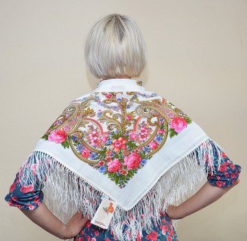 正品 Павло́во Поса́д 俄羅斯披肩 絲巾 柔軟 100% 羊毛 89x89 公分 1345-3