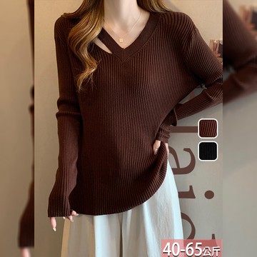 針織純色 V領單鏤空坑條上衣(2色) F【844593X】【現+預】☆流行前線☆