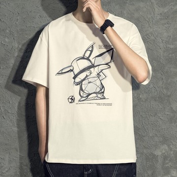 潮牌港風半袖t恤男潮流寬松白色短袖t桖夏季新款男士體恤衣服ins