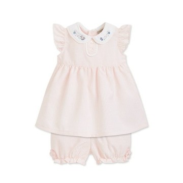 花漾比得甜蜜粉白條紋小花朵套裝