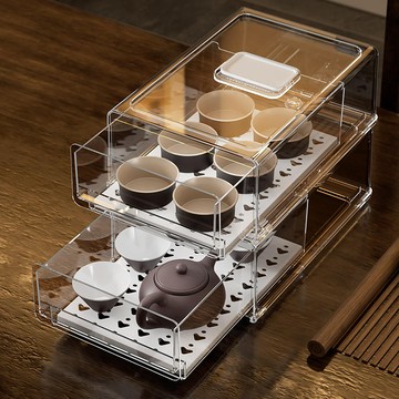 【免運】茶杯茶具收納盒 茶具收納盒 整理箱 放茶餅的案頭防塵罩 透明罩 茶葉展示櫃 茶臺收納神器
