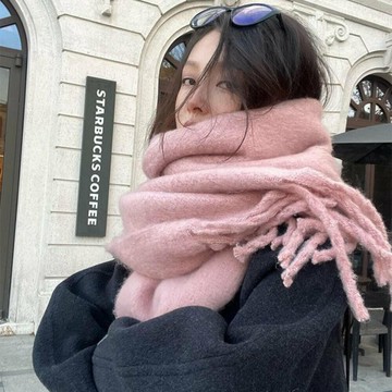 圍巾 韓國圍巾 羊毛圍巾 流蘇圍巾 披肩圍巾 保暖圍巾 厚圍巾 情侶圍巾 白色圍巾 刷毛大圍巾 素面圍巾 禮物 003