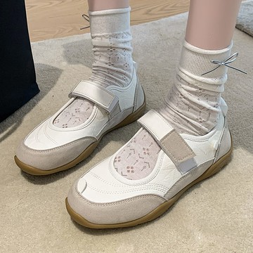 【35-42全尺碼】懶人鞋．糖果色皮革拼接一字帶魔鬼氈平底包鞋．白鳥麗子