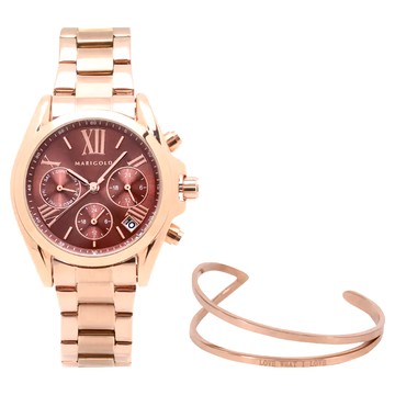 RADIANT STAR 璀璨之星 禮盒手錶鈦鋼手環二件組 WKTL05988-KTL379  酒紅色 + 玫瑰金