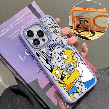 卡通辛普森 磁吸手機殼 金屬鏡頭支架 保護殼 適用於iPhone 17 16 15 14 13 12 11 Max防摔殼
