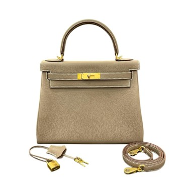 HERMES 愛馬仕 Kelly 28手提/肩背兩用包（18ETOUPE大象灰/金扣/2025 W刻/TOGO皮）