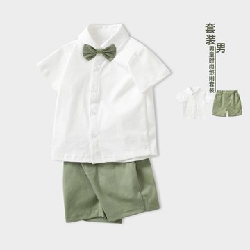 純棉男童夏季衣服英式新時尚韓版紳士短袖兩件套寶寶周歲生日禮服