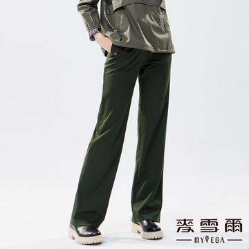 MYVEGA麥雪爾 異材質拼接字母織帶套裝長褲-草綠（上下身分開販售）