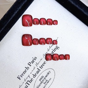 🥰可可新品🥰奈姿 純手工穿戴甲腳甲十四片霓虹氣質法式紅貓眼穿戴甲美甲貼片手工穿戴甲日常穿戴甲顯白美甲片新年穿戴甲 U8Q