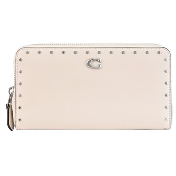 COACH CU707 經典C LOGO鉚釘邊飾拉鍊長夾.米白