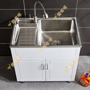 【免稅開票】不鏽鋼洗手槽 304不銹鋼洗衣池 洗手臺 實木浴櫃 陽臺洗衣櫃 洗手池 水槽 洗菜盆 水槽櫃帶搓 落地洗臉盆