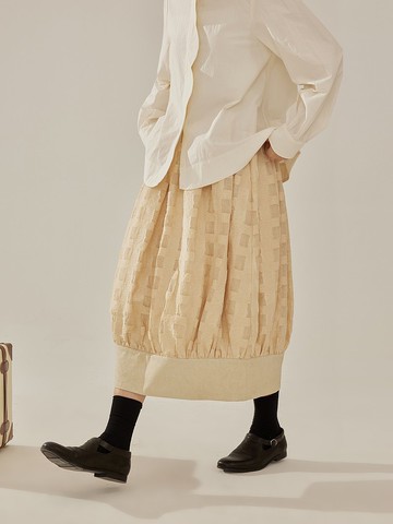 第三河流變奏  棉錦混紡 格紋肌理 半身裙