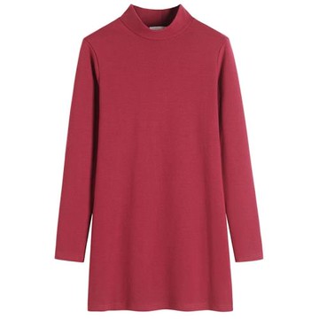 長袖中長款打底衫女春秋純棉半高領上衣ins超火2025新款加厚t恤潮