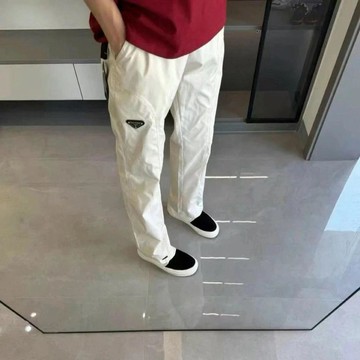 【現貨秒發】潮流男裝夏季彎刀長褲三角標寬鬆透氣美式速幹褲潮  潮牌美式 vibe高街直筒闊腿