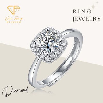 【CF鑽飾】女戒 莫桑鑽《簡約方包》生日送禮 禮物 情人節 戒指 鑽戒 飾品