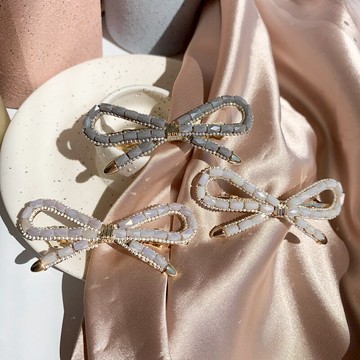 韓國帶回精致小巧氣質水晶蝴蝶結邊夾發夾側夾彈簧夾發卡1入