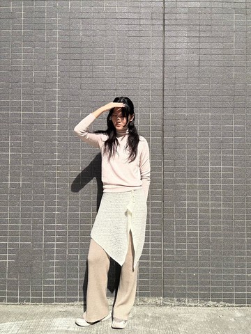 混紡微高領縮袖上衣