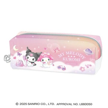 小禮堂 Sanrio 三麗鷗 美樂蒂 酷洛米 皮質方形拉鍊筆袋 (粉紫電話款)