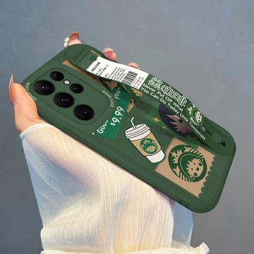 適用三星S25手機殼腕帶小丸子GalaxyS22/S23高級感s24咖啡標簽S20保護套ultra女新款S21FE卡通+防摔軟硅膠