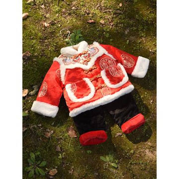 男童冬季拜年服套裝兒童中國風加絨加厚喜慶唐裝洋氣寶寶周歲禮服