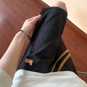 褶皺冰絲短褲男夏季薄款胖子大碼休閑中褲日系復古潮牌寬松五分褲