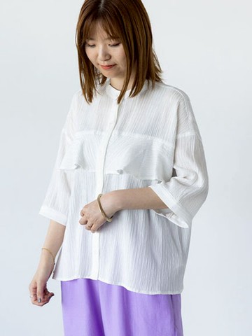 立體感一字荷葉邊抓皺設計立領襯衫(0F000936010) - Lugnoncure