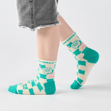 聯名Crazygogo_魔術方塊 中筒童襪 - 綠(1y-9y)