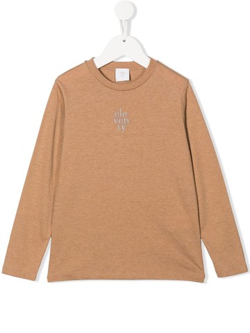 Eleventy Kids - logo-embroidered long-sleeved T-shirt - kids - Cotton/Cashmere/Polyester - 12 yrs - Neutrals