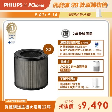 買濾網送主機(AC0950)奈米級勁護濾網-FY0910 6入