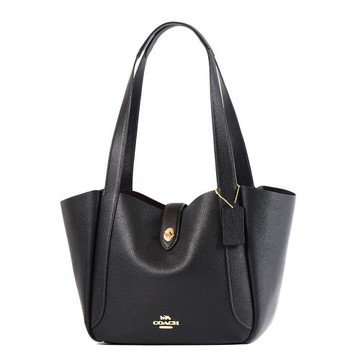 COACH Hadley 鵝卵石紋皮革旋鈕托特包-黑色