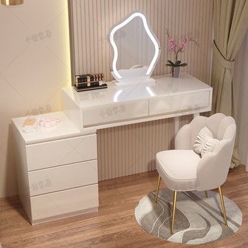 免運/可開發票 化妝桌 梳妝台 梳妝臺奶油風化妝臺主臥婚房臥室梳妝臺小戶型可伸縮斗柜收納柜子 快速出貨