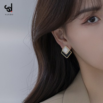 秋冬黑色方形耳釘女小眾設計感高級氣質純銀耳飾耳環2021年新款潮