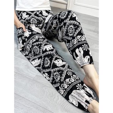 居家綿綢睡褲夏季涼女褲薄款棉綢燈籠褲寬松大碼排汗人造棉長褲子