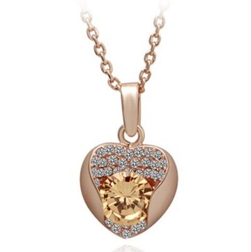 純銀項鍊 鍍18K金水晶吊墜-愛心時尚優雅精緻鑲鑽母親節生日情人節禮物女飾品73ce53【獨家進口】【米蘭精品】