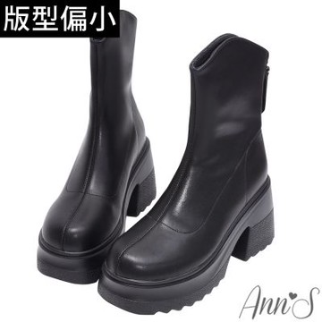 Ann’S女團長腿不是夢-顯瘦V口真皮超高厚底短靴9cm-黑(版型偏小)