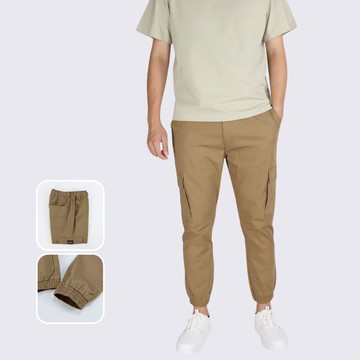 棉質束口工作褲－卡其色