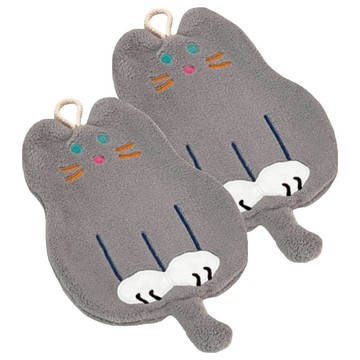 HOOM 貓咪造型擦手巾 坐坐貓款 灰色 20*30cm 珊瑚絨材質  2個
