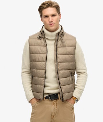 Superdry Men's Mens Lightweight Quilted Padded Gilet, Beige, Size: M