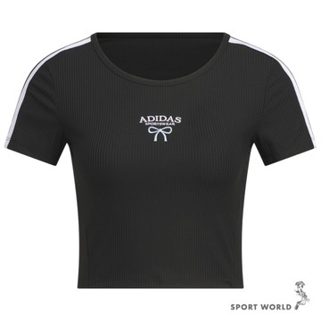 Adidas 短袖上衣 女裝 短版 蝴蝶結 黑【運動世界】KE5791