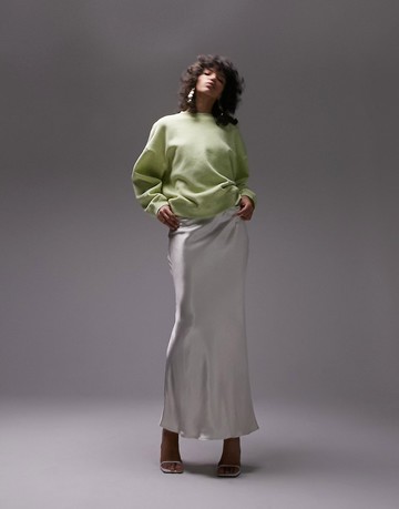 Topshop premium seam detail sweat in lime-Green