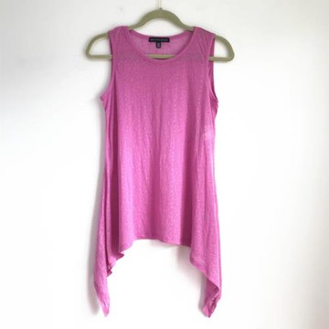 出口歐美外貿原單無袖背心女夏外穿紫色寬松暗花透視不對稱中長款