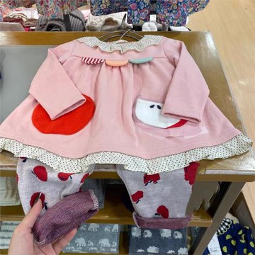 90-140日系有機棉babycheer女童客供蘋果提花面料休閑長褲1524101