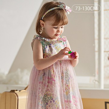 Dave&Bella 彩色碎花拼接紗裙無袖洋裝